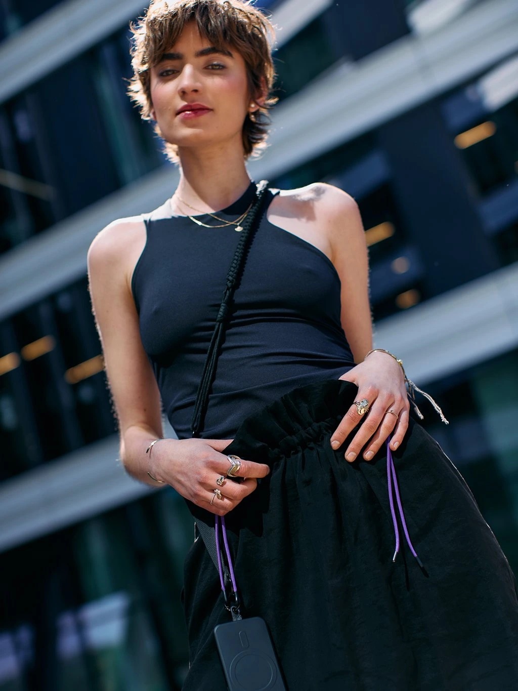 SEGRASEGRA -Pletený popruh na mobil černý